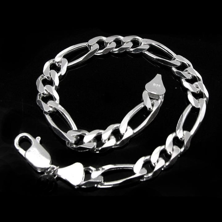 Solid Genuine .925 Sterling Silver Figaro Link Men's Bracelet Man Jewelry