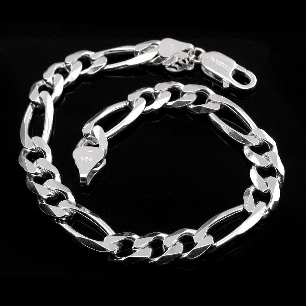 Solid Genuine .925 Sterling Silver Figaro Link Men's Bracelet Man Jewelry