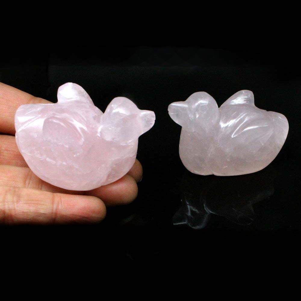 Feng Shui Rose Quartz Mandarin Duck Pair - Healing Crystal