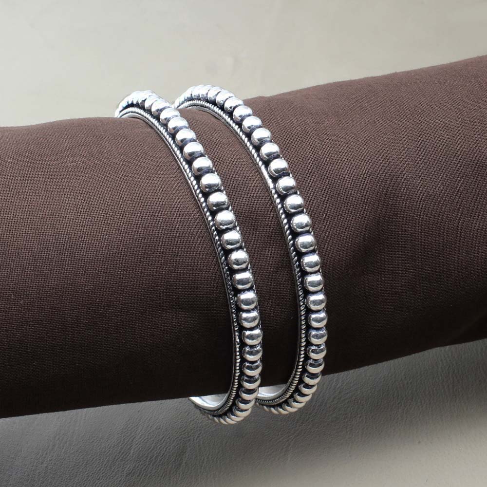 Traditional Real Sterling Silver Women Oxidized Bangles Pair