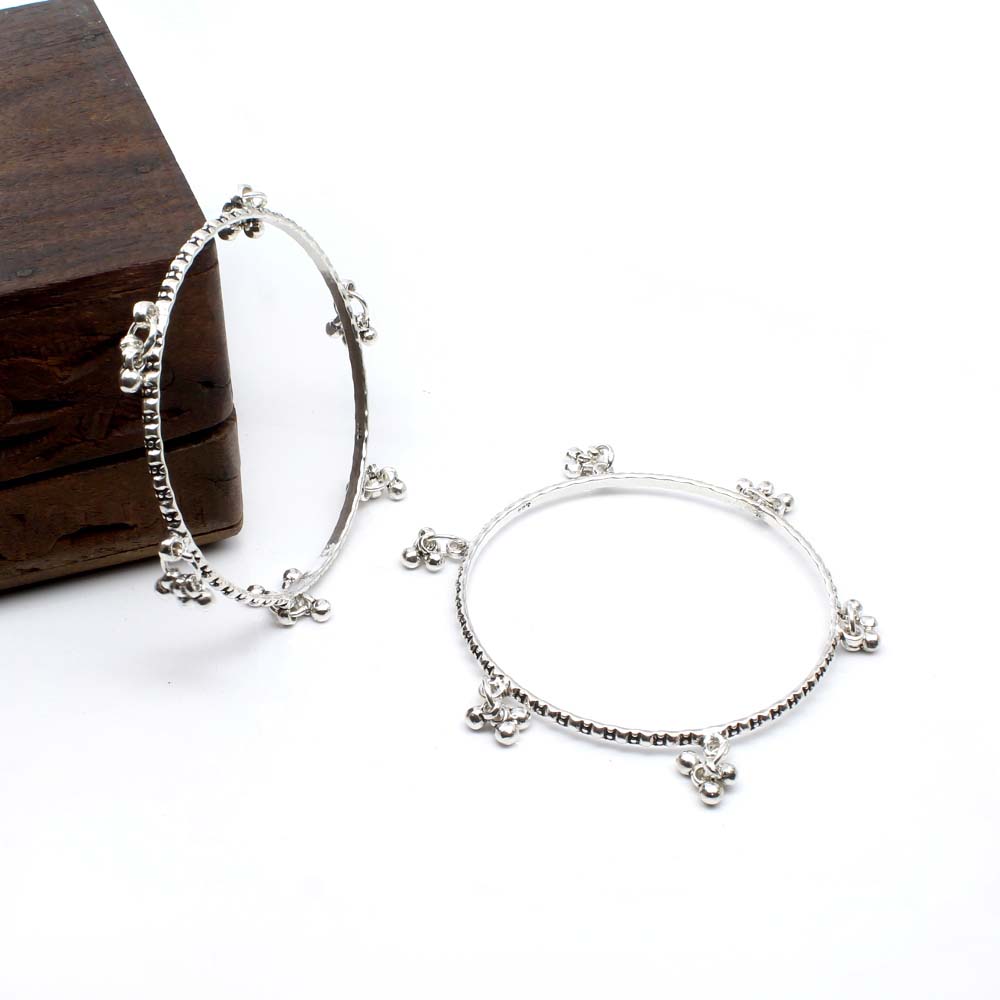 Cute Real Sterling Silver with jingle Bells Women Oxidized Bangles