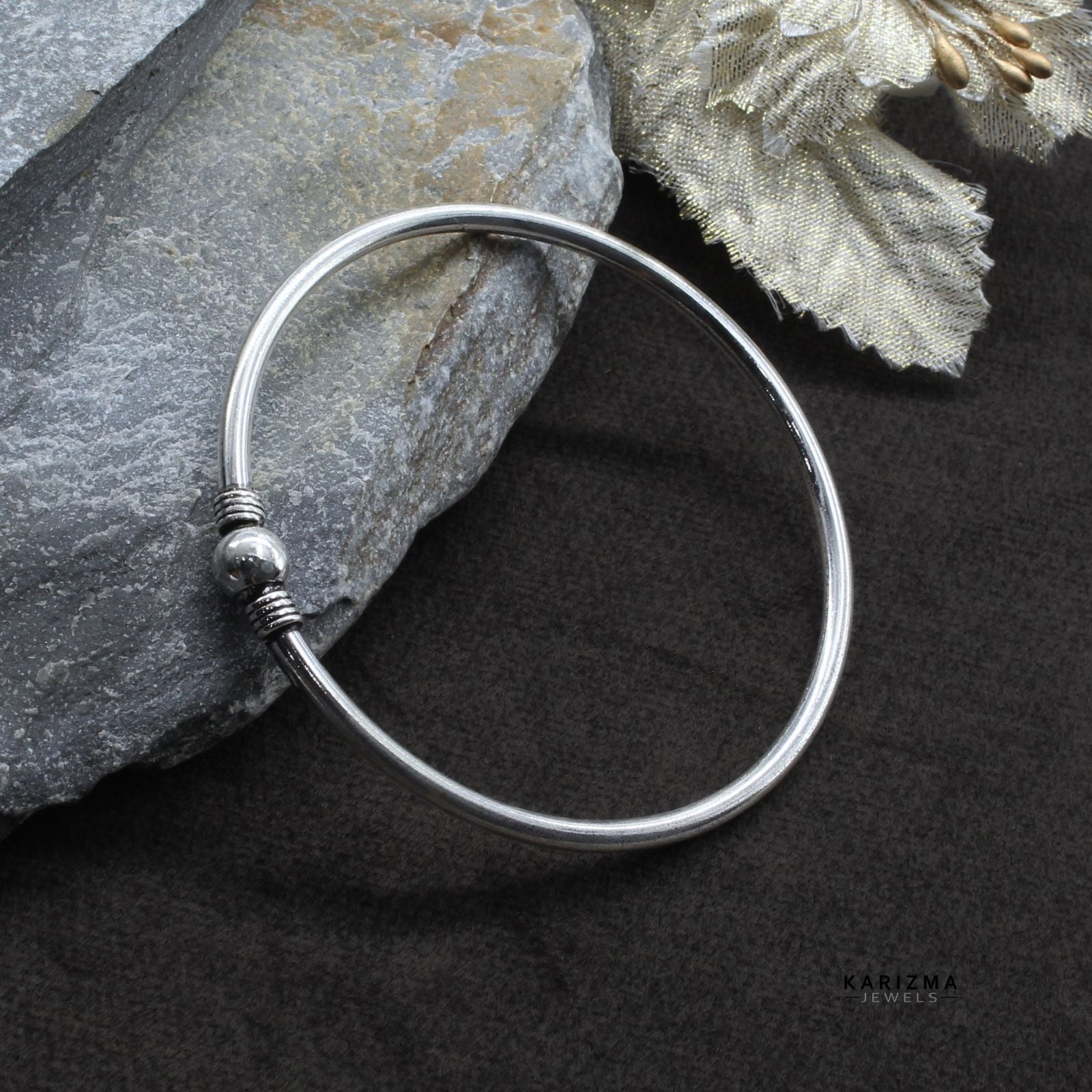 Hollow Real Silver Oxidized Women Openable Single Bangle Bracelet