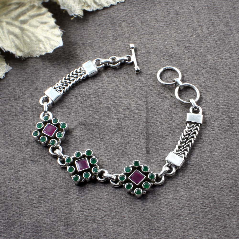 Real Sterling Silver Fabulous Cut Stone Oxidized Bracelet Gift For