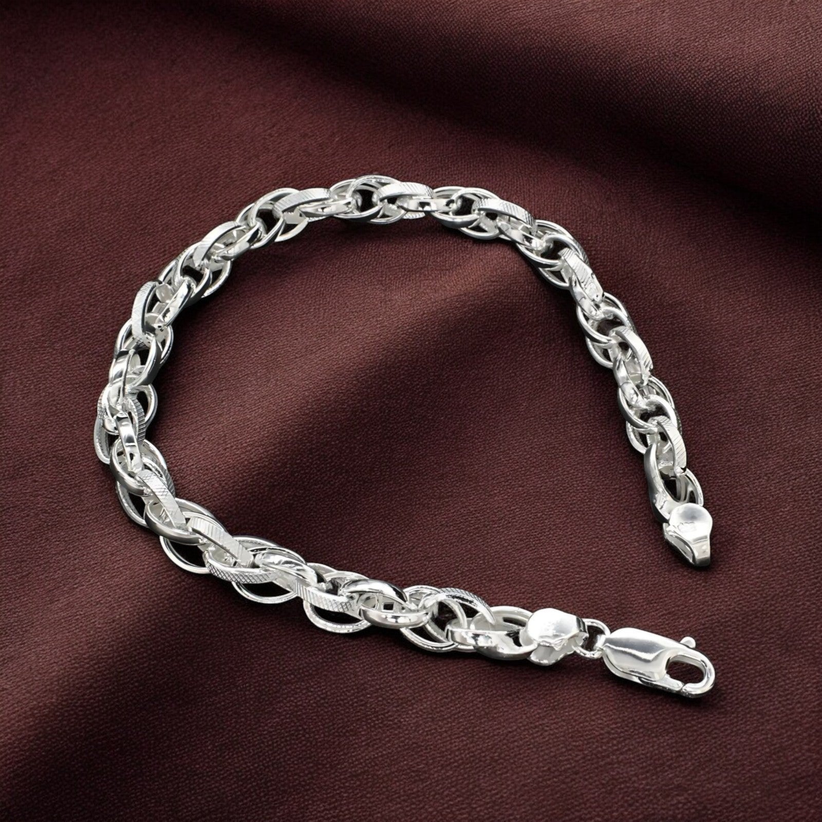 925 Sterling Silver trendy oval Link Men's Chain Bracelet 8