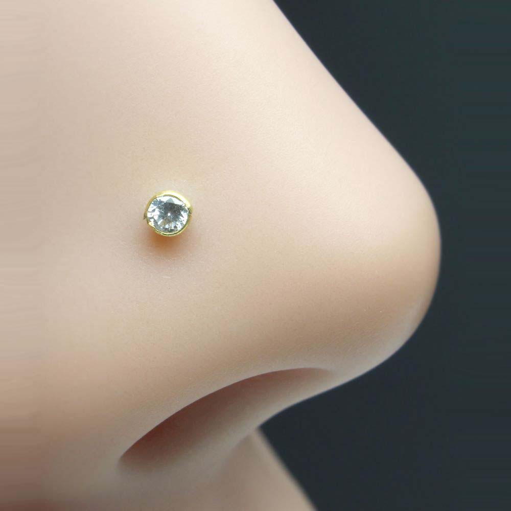 single stone cz piercing nose stud nose pin solid 14k yellow gold