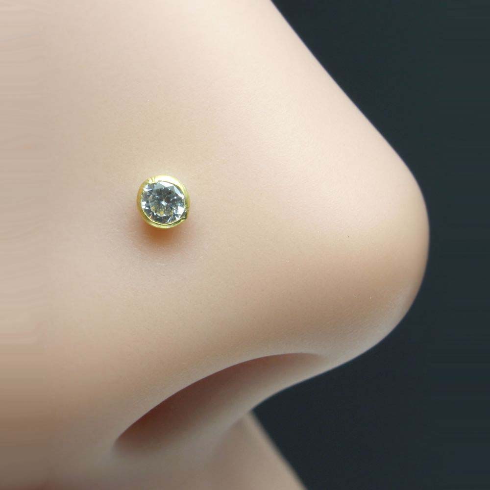 single stone cz piercing nose stud nose pin solid 14k yellow gold