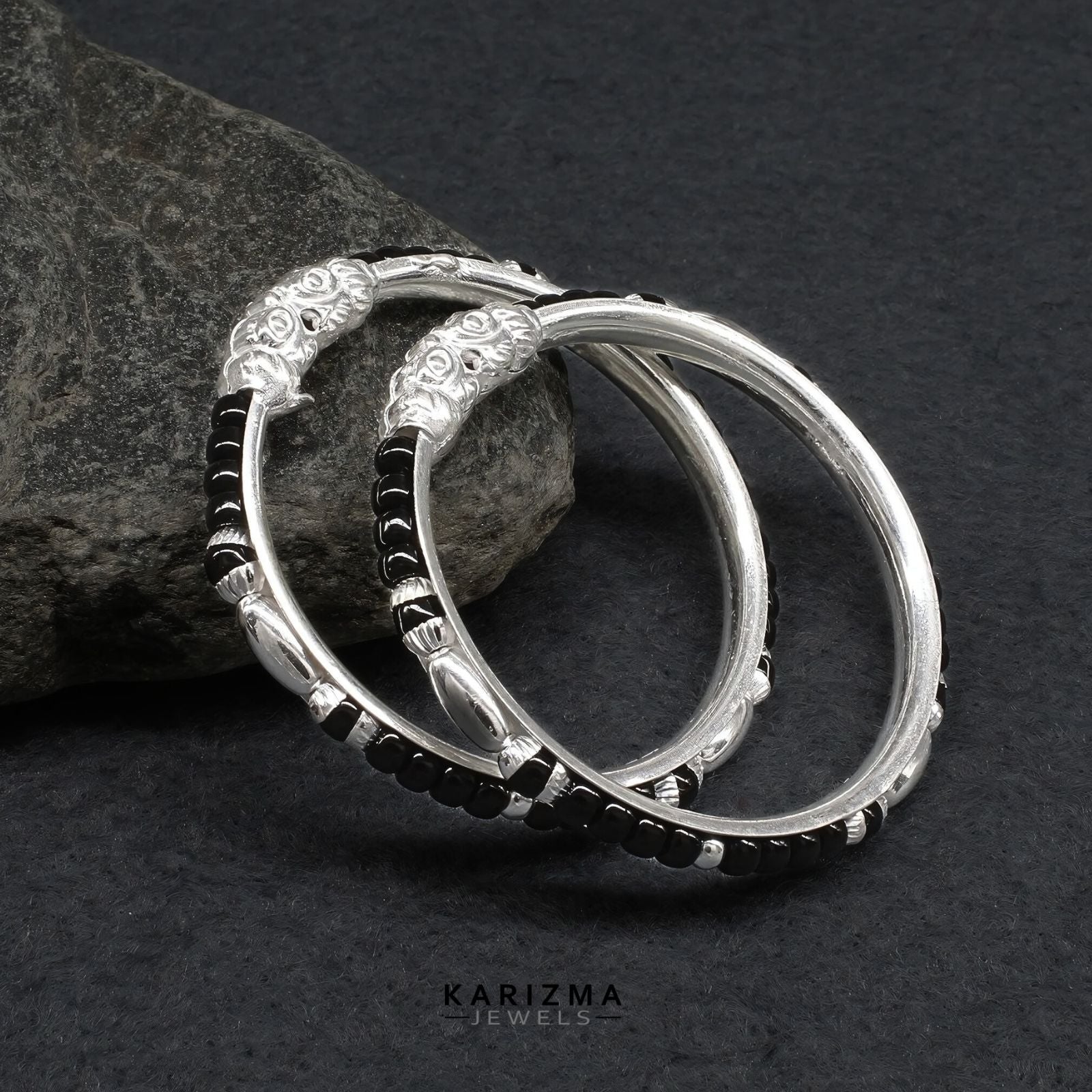 Real Silver gifting jewelery Black Beads Nazariya kids Bangles