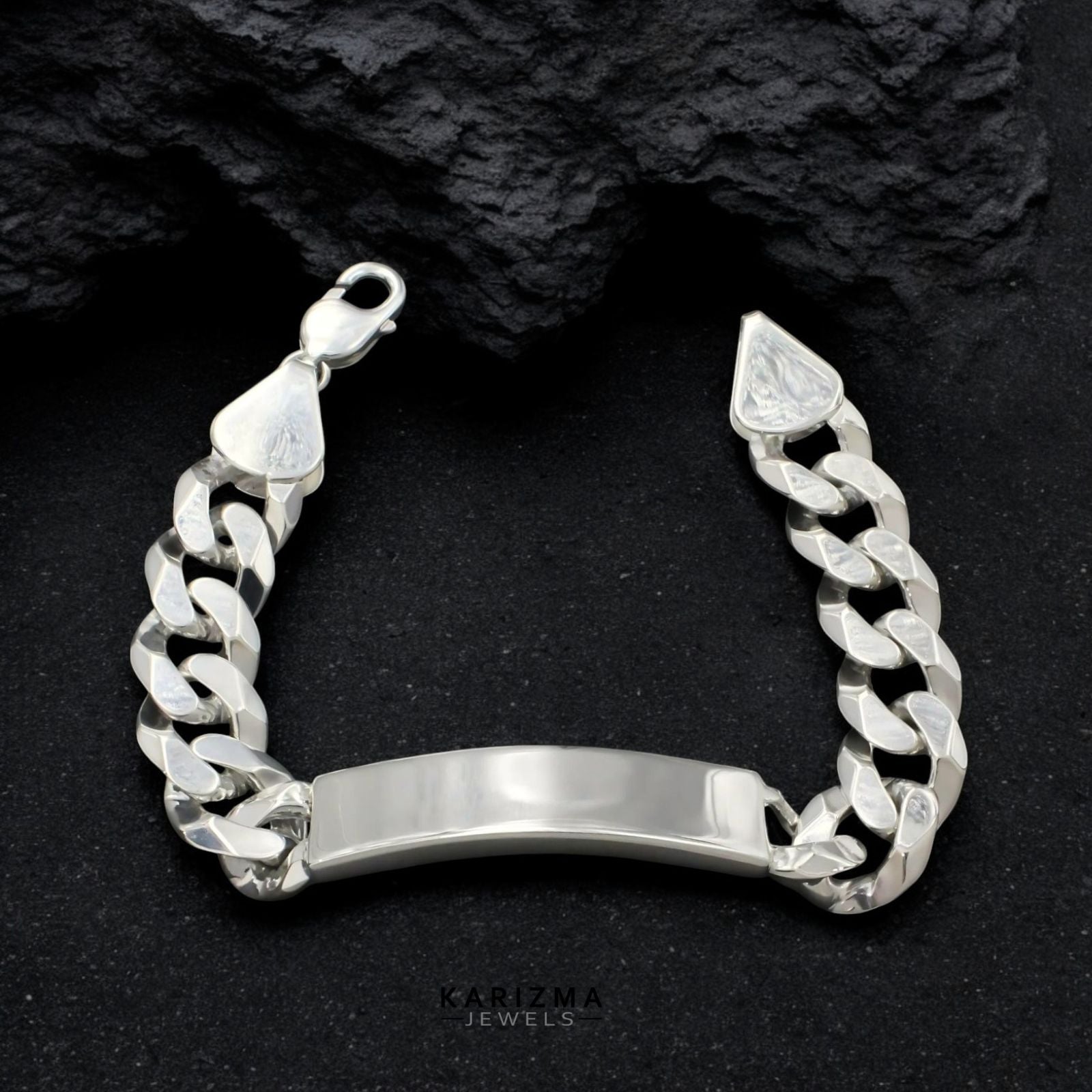 925 Sterling Silver Men's Identity Plate Curb Chain Bracelet
