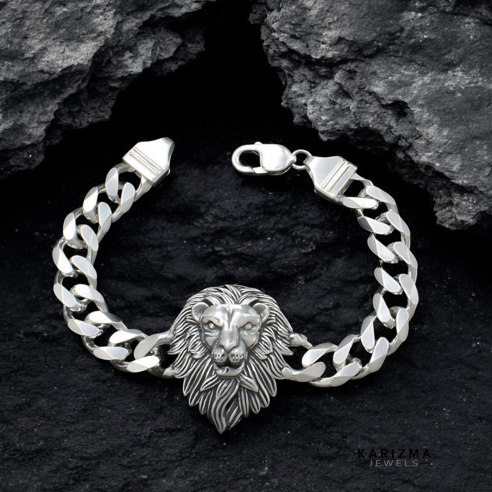 Men's 925 Sterling Silver Lion Head Charm Pendant 33mm With Cubic Zirconia | Pure Luxe Jewelry | Made In Italy