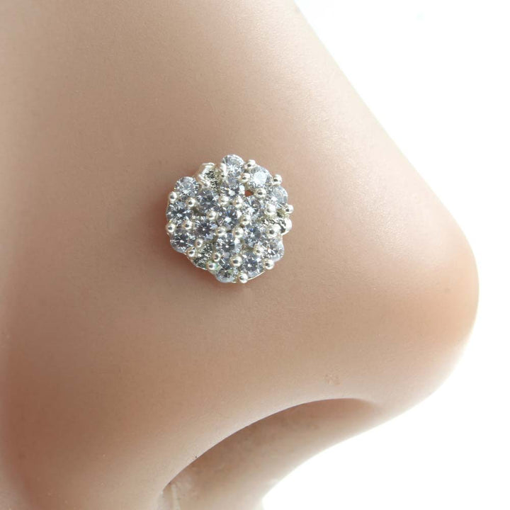 Asian Style Real 925 Silver White CZ Women Screw Nose Stud