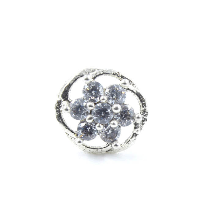 Floral Real 925 Silver White CZ Women Screw Nose Stud