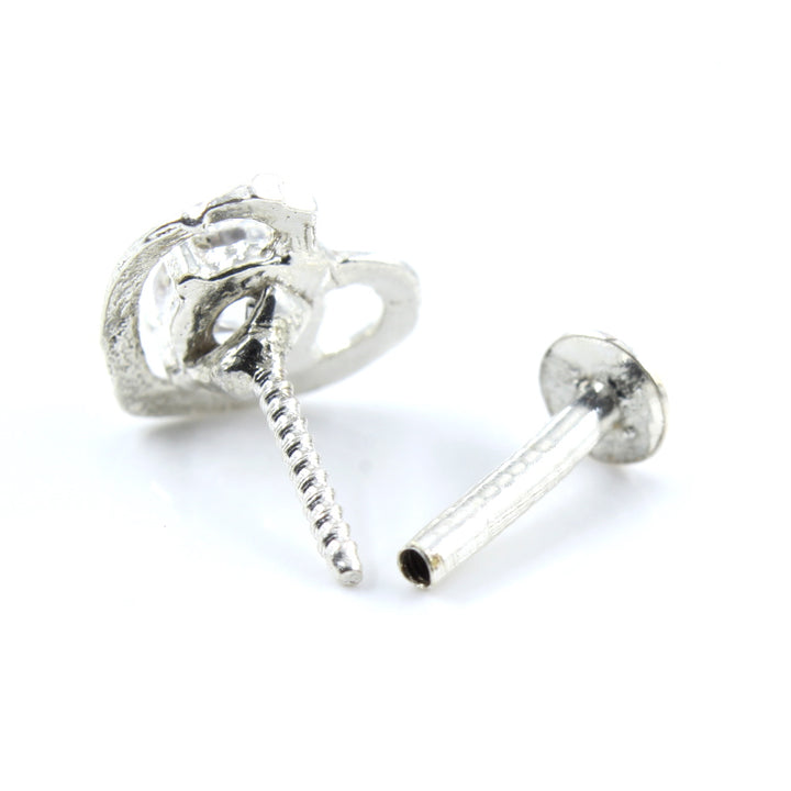 Heart Style Real 925 Sterling Silver White CZ Women Screw Nose Stud