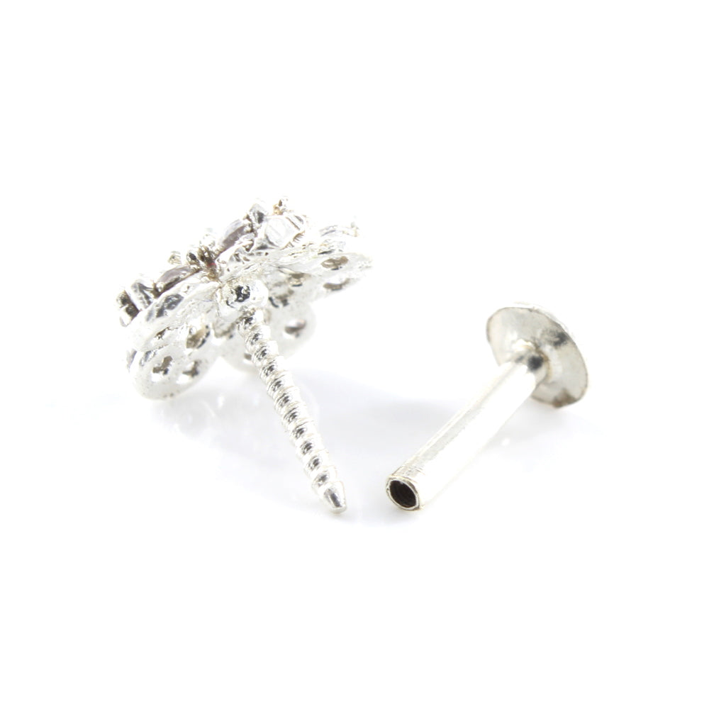 Flower Style 925 Silver White CZ Studded Screw Nose Stud