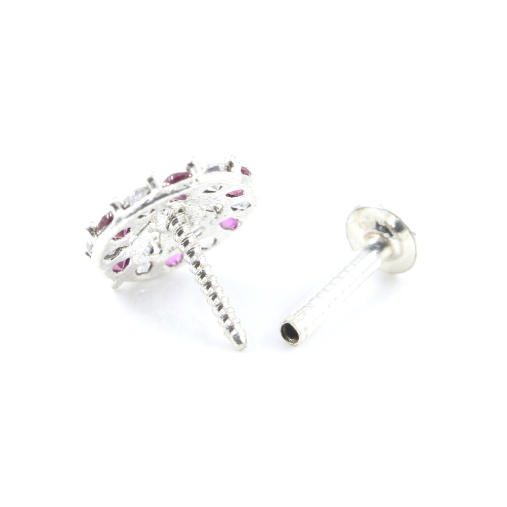 Cute Women Real 925 Silver Pink White CZ Studded Screw Nose Stud