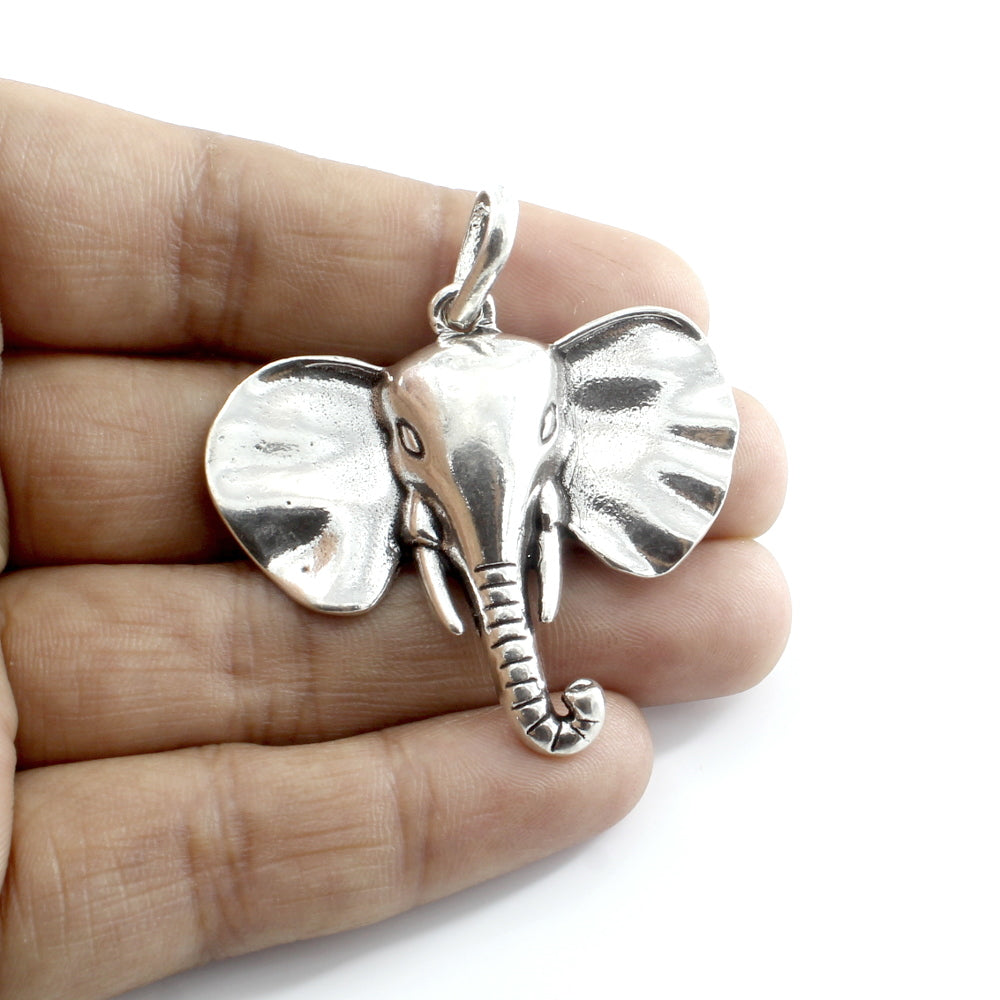 Pure Sterling Silver Oxidized Elephant Head Religious God Pendant