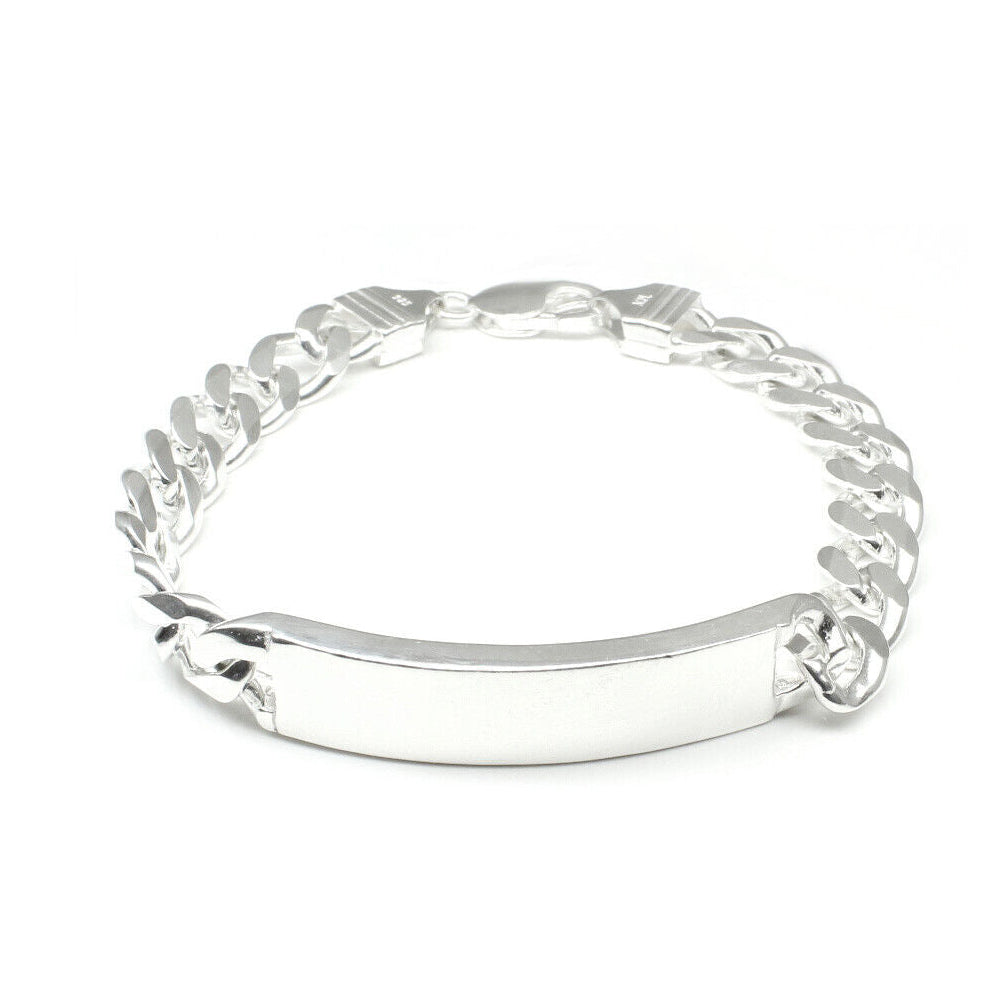 Solid Style Curb Link Design Men's ID Bracelet in 925 Sterling Silver