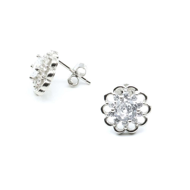 Fine Sterling Silver CZ Silver Stud Earring Set In Platinum Finish