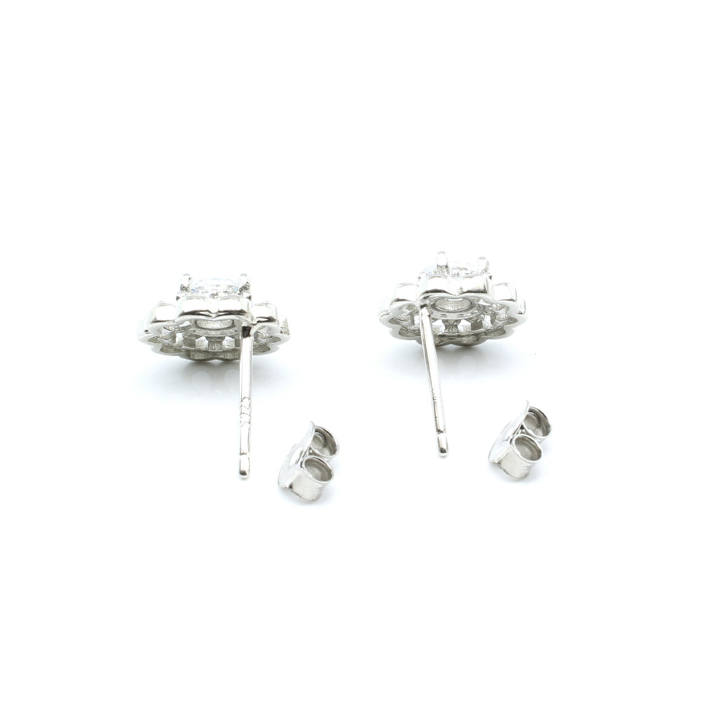 Fine Sterling Silver CZ Silver Stud Earring Set In Platinum Finish