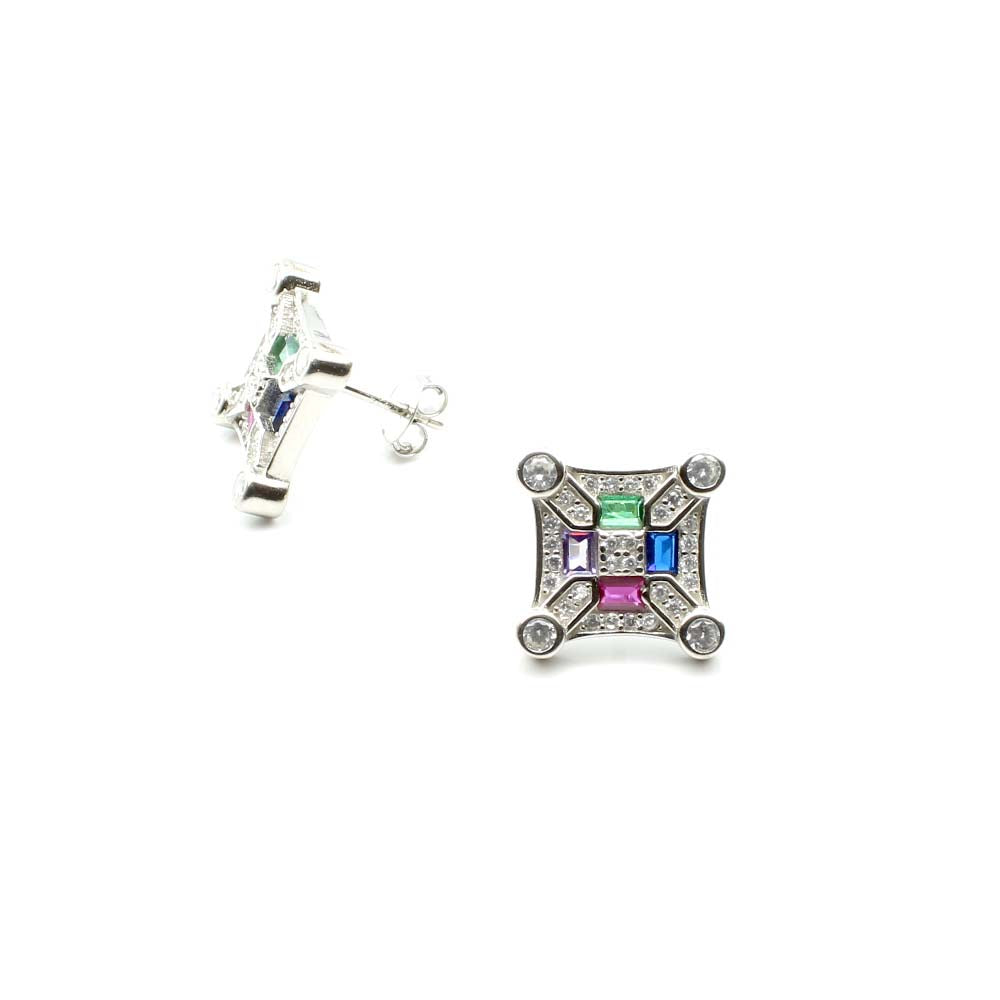 Sterling 925 Silver CZ Stud Set In Platinum Finish Earring