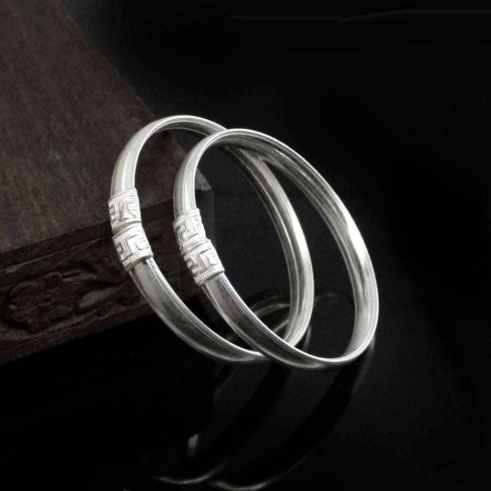 Hollow Real Silver Openable Bangle Bracelet Pair - 5.5 CM