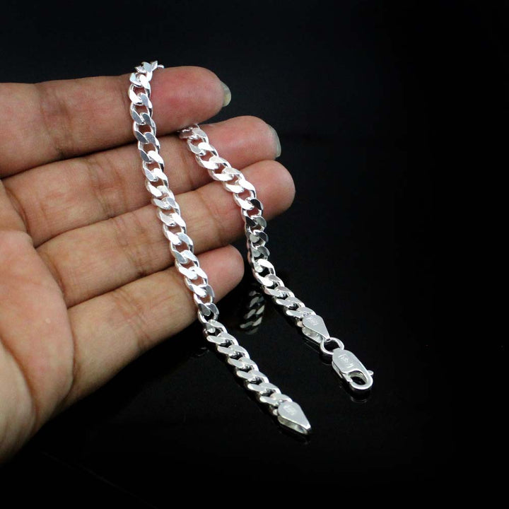 Solid Genuine 925 Sterling Silver Curb Link Chain Men's Bracelet Man Jewelry