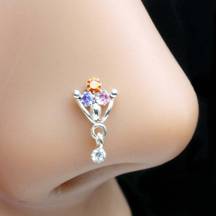 Cute Real 925 Silver Nose Stud CZ Twisted nose ring