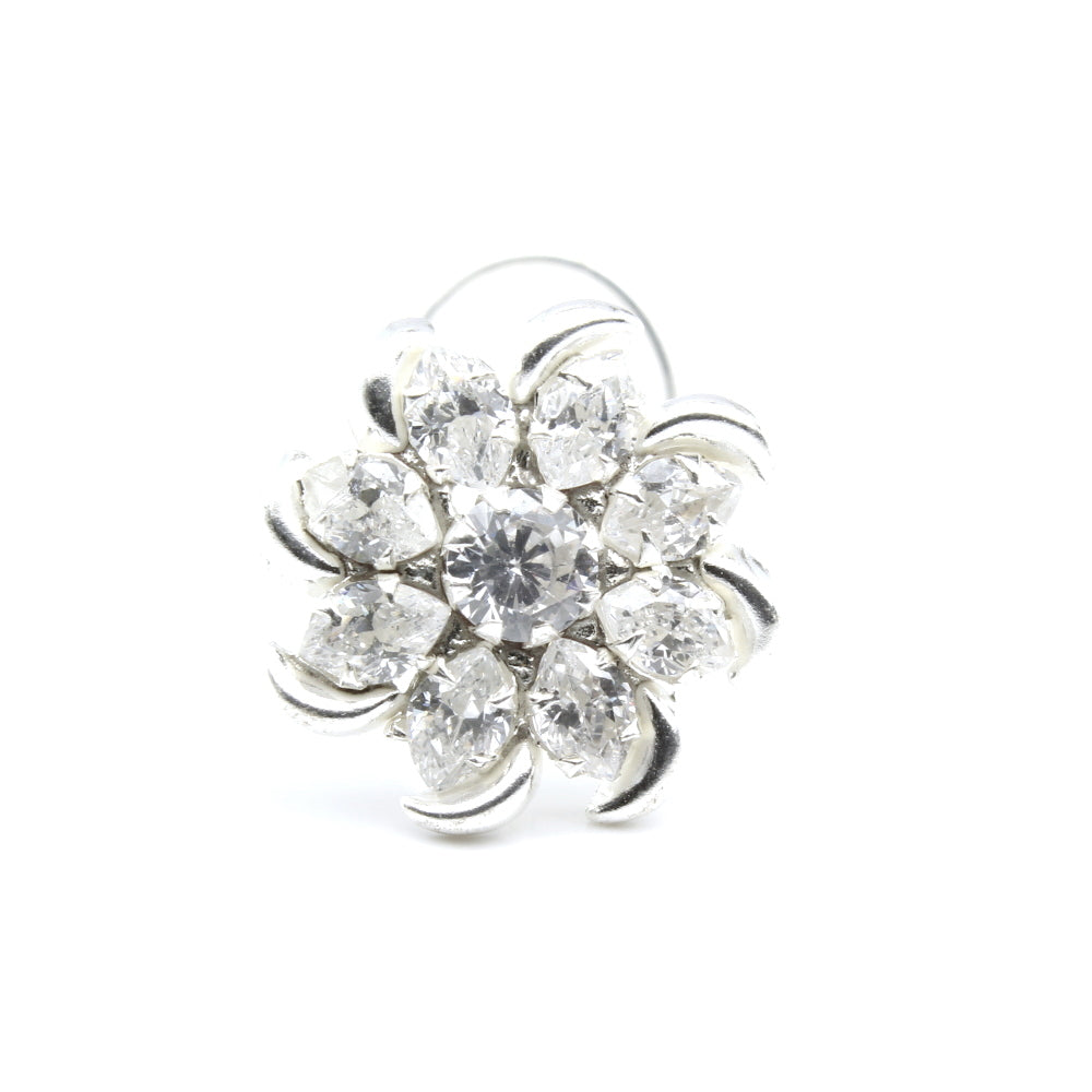 Cute Flower Style 925 Silver Nose Stud CZ Twisted nose ring