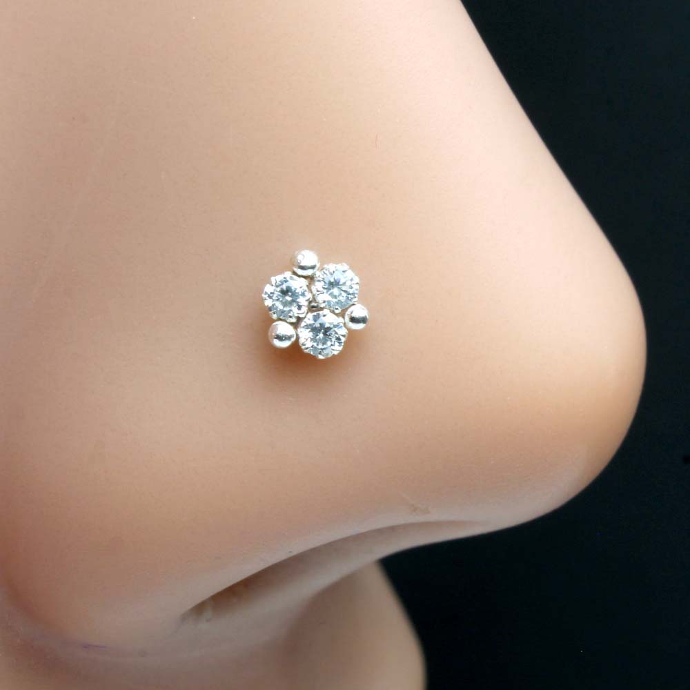 Tiny Cute Real 925 Silver Nose Stud CZ Twisted nose ring – Karizma