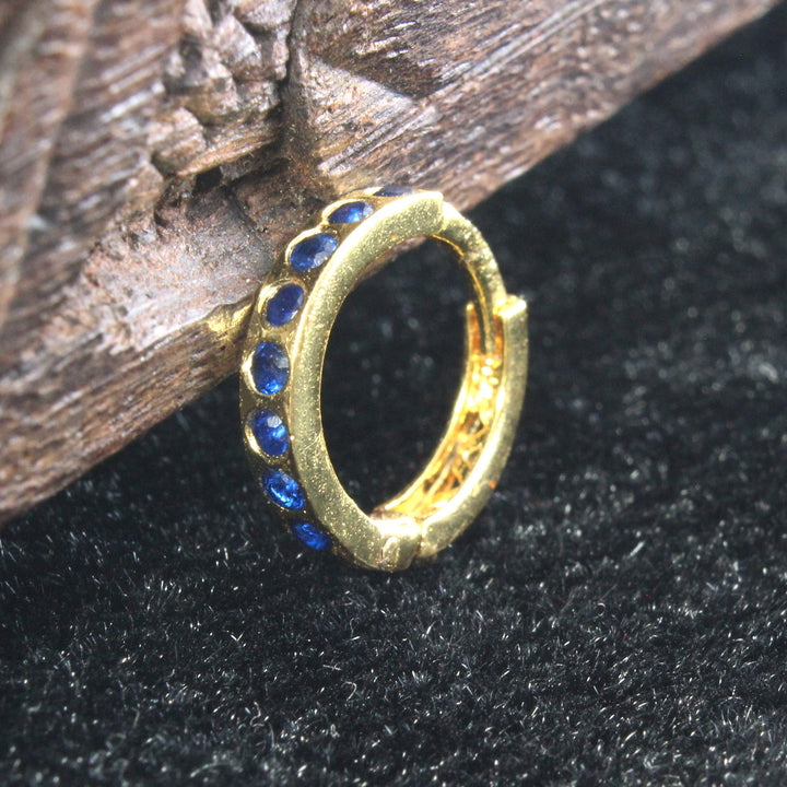 Beautiful Indian Nose Ring Blue CZ Asian Gold Plated Clicker Hinged Nose Ring