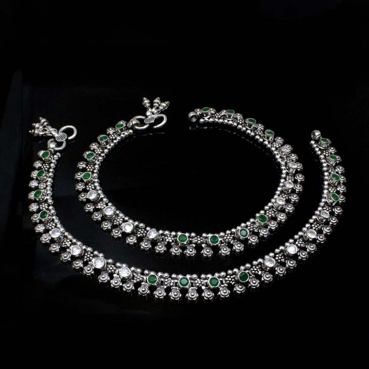 Asian Ethnic Real Oxidized 925 Silver CZ Indian Anklets Ankle 10.8"