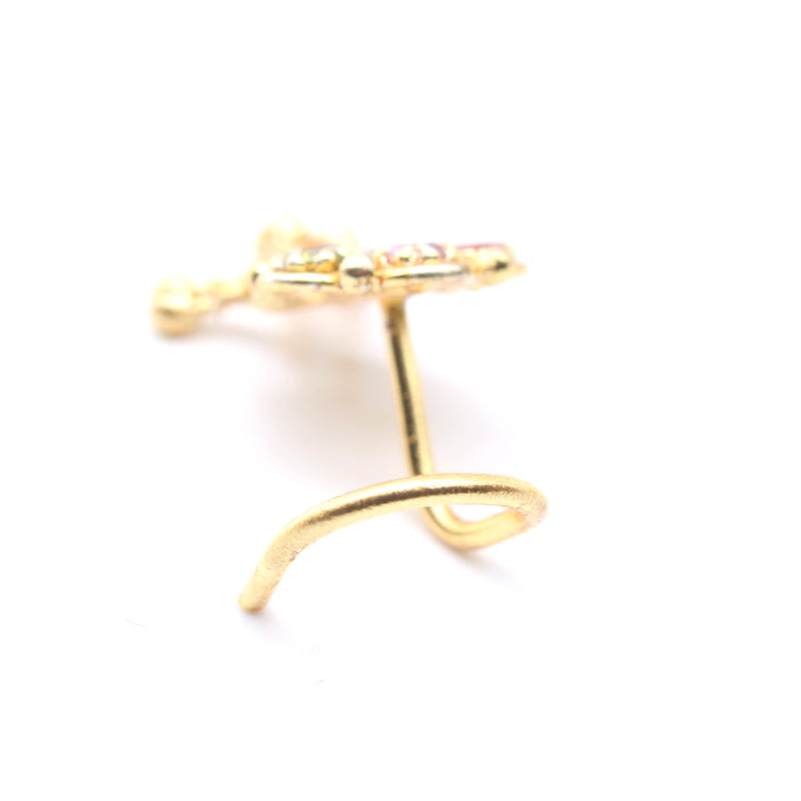 Ethnic Dangle Style Gold Plated Nose Stud Multi CZ Twisted nose ring
