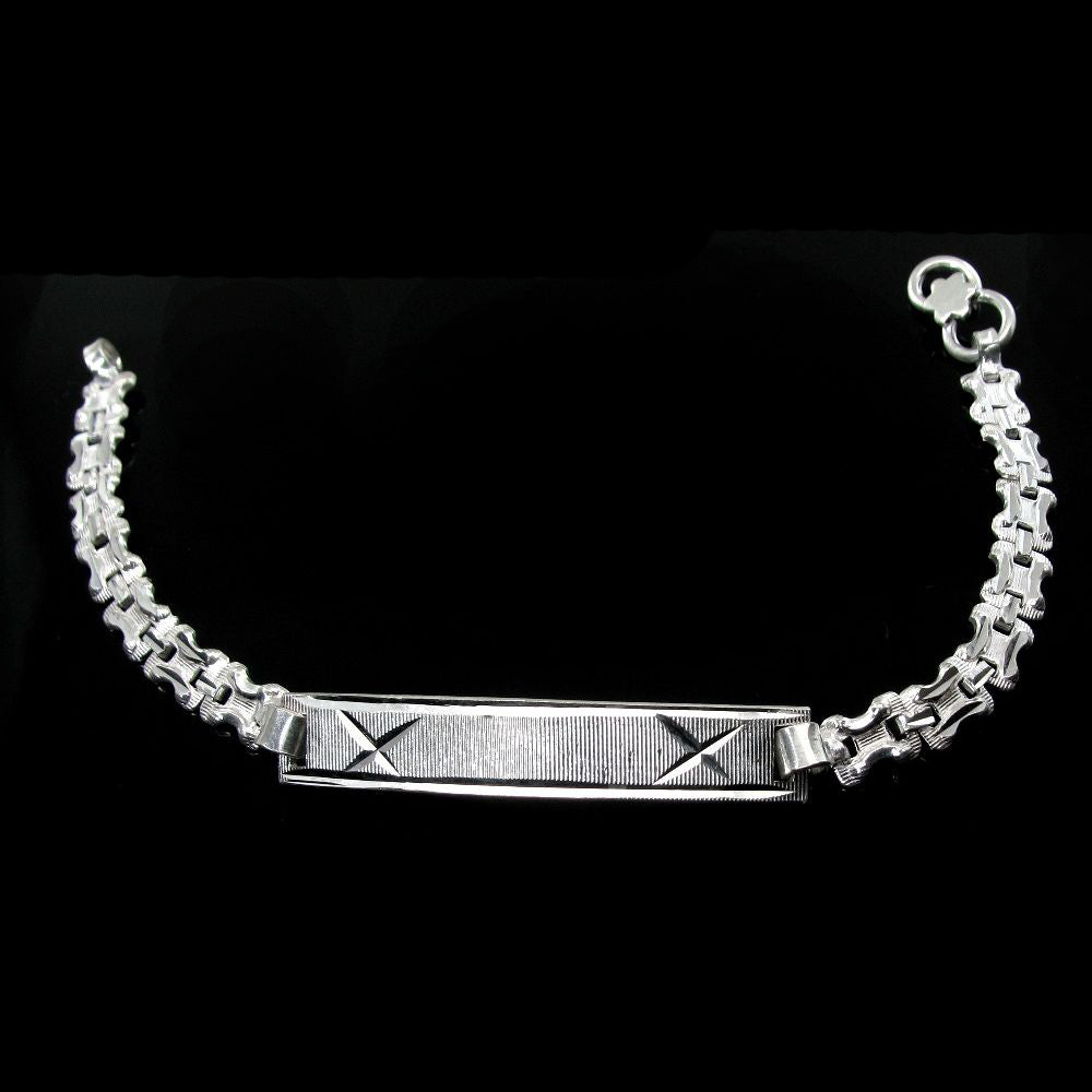 Real Solid Silver Men's Fancy Plate Chain Bracelet