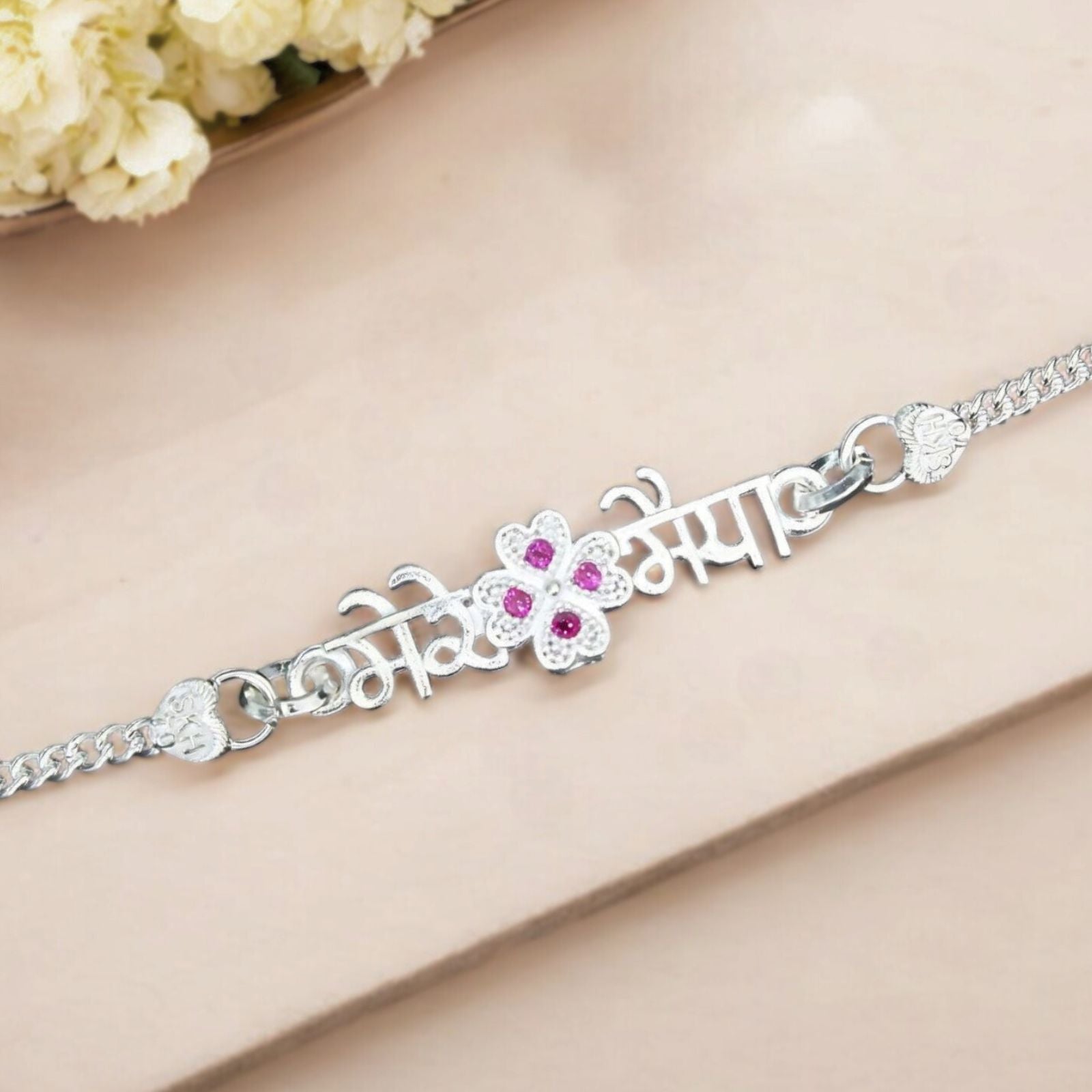 Real Silver Bracelet gorgeous Pink Cz gifting Mere Bhaiya