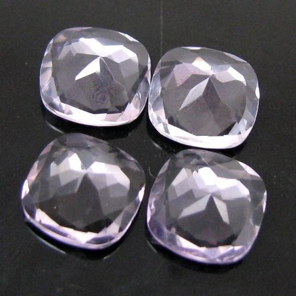 13.10Ct 4pc Lot Natural Rose Amethyst Cushion Faceted 10mm Gemstones