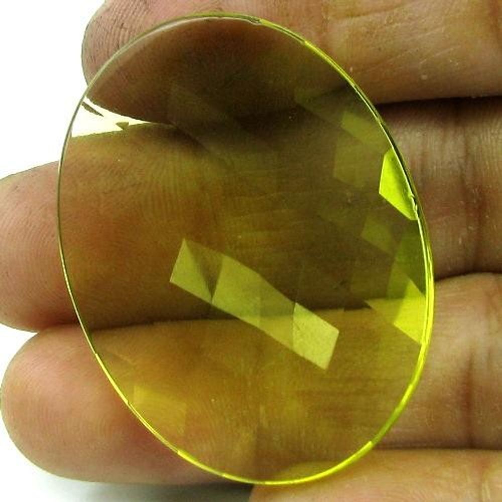 CERTIFIED 60.72Ct A+ NATURAL Lemon Quartz Oval Checker Faceted Gemstone