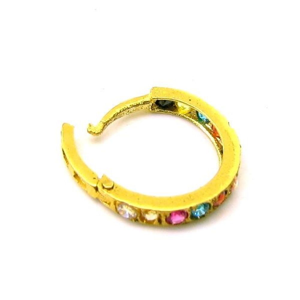 Charming Solid Casting Multicolor CZ Piercing Nose Hinged Hoop Ring 14k Yellow Gold