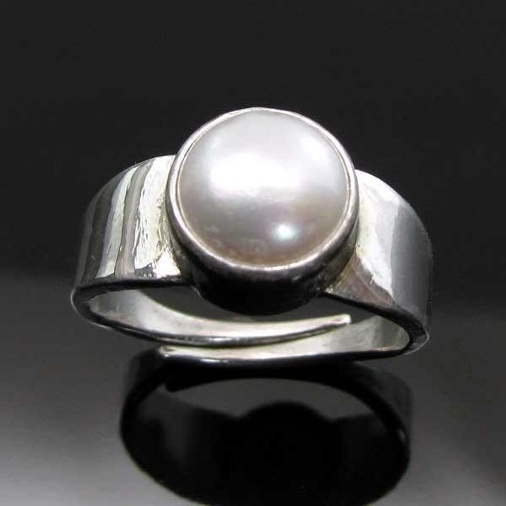 Rashi Ratna Silver Ring Real Pearl (Moti) for Moon Gem Birthstone