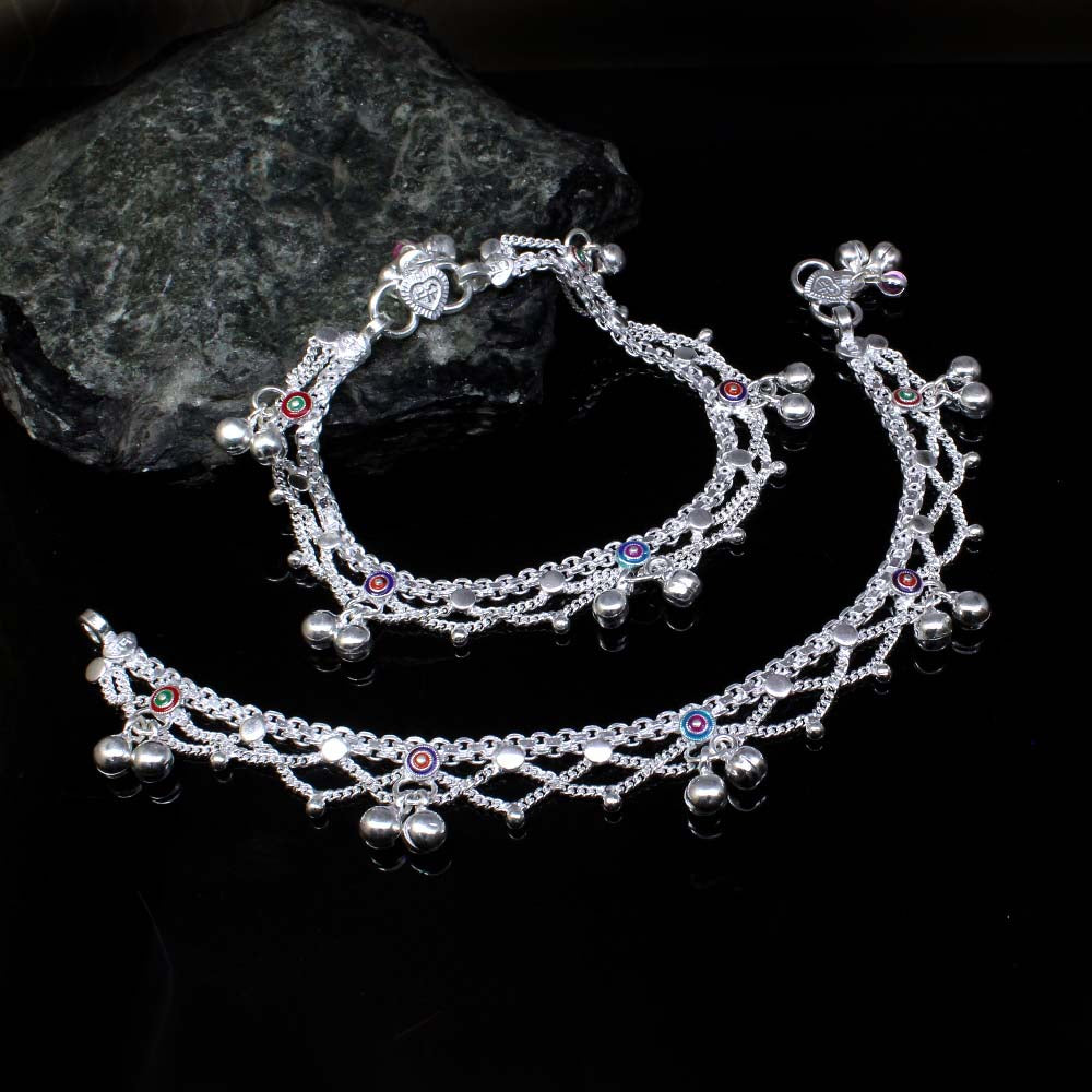 Cute 925 Solid Silver Jewelry Kids Anklets chain Indian Style baby