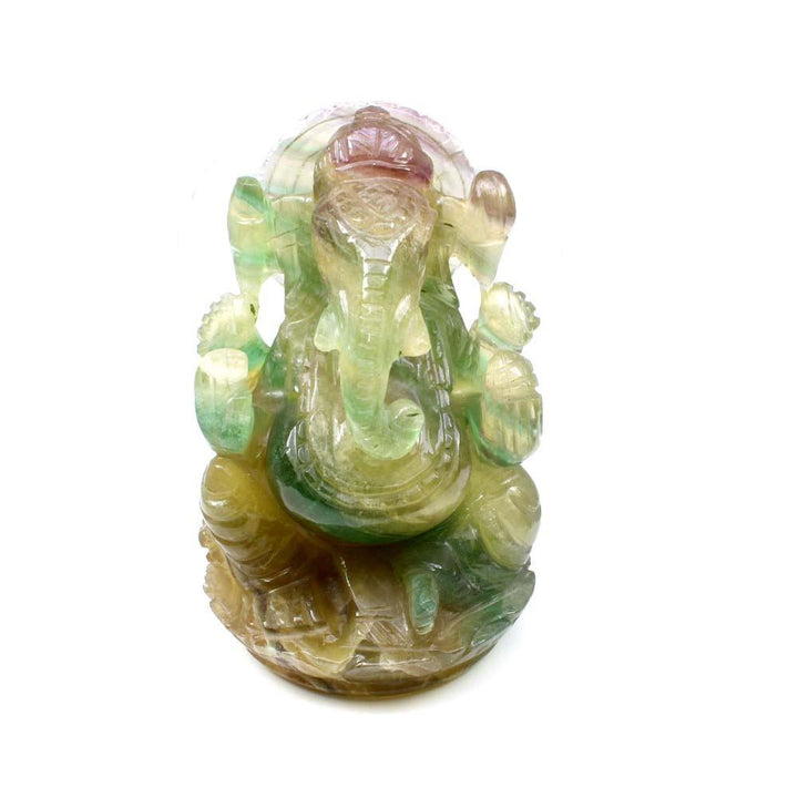 Rare 2585Ct Ganesha Multi Rainbow Fluorite Carved Sculpture Art 10cm