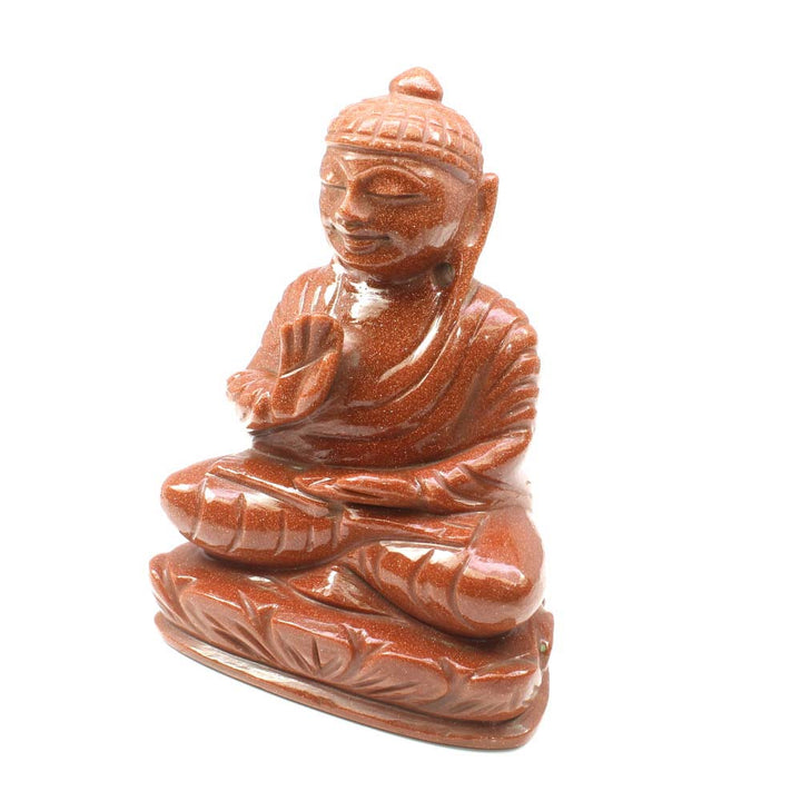 1420Ct Goldstone Sunstone Carved Lord Buddha Art Work Sculpture