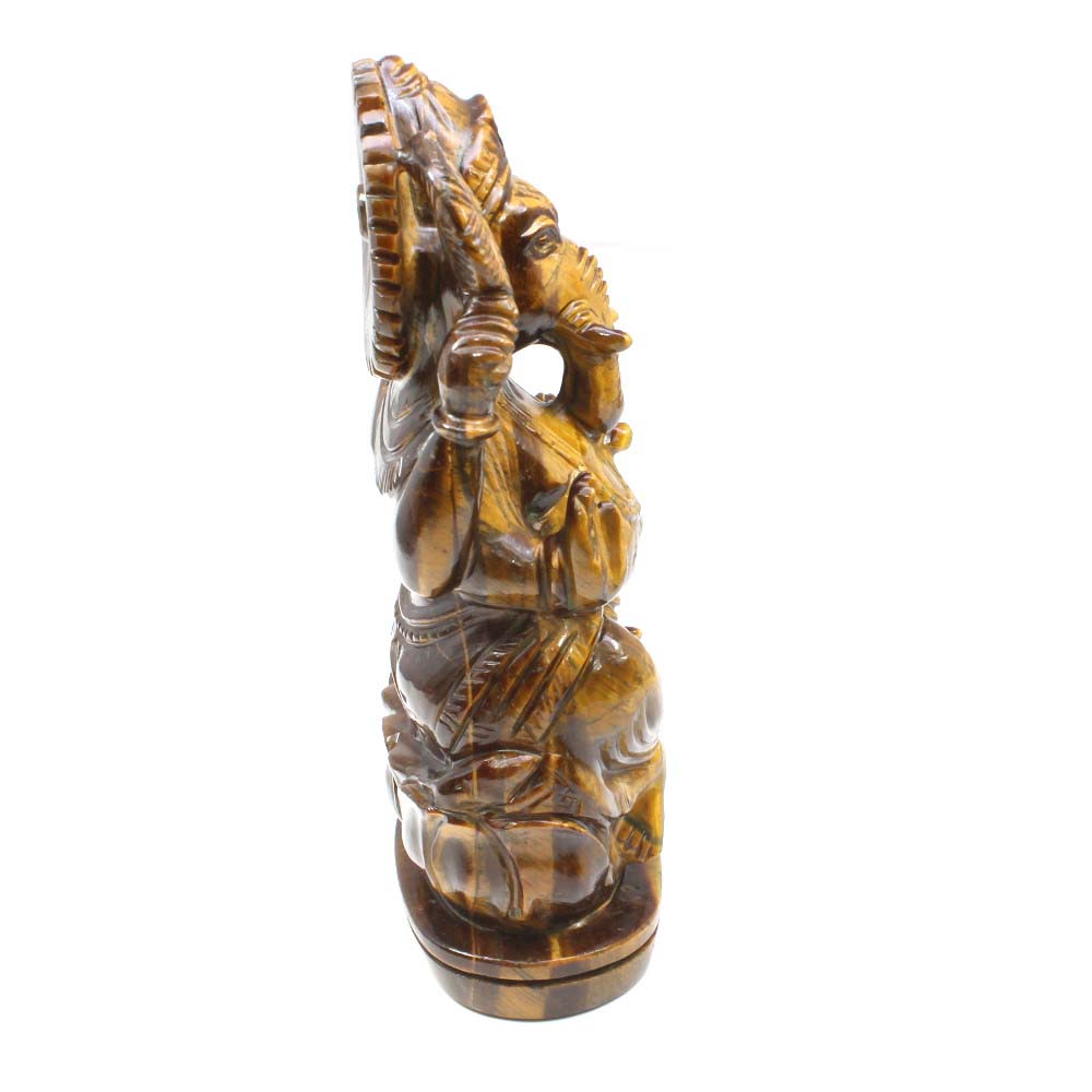 1983Ct Tiger Eye Gemstone Carved Lord Ganesha Hindu Deity God Art Sculpture