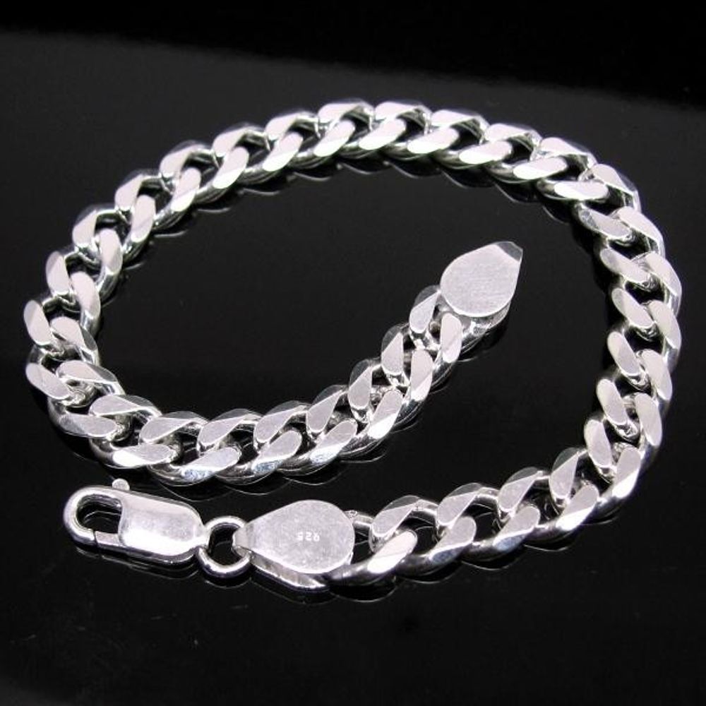 Solid Genuine 925 Sterling Silver Curb Link Chain Men's Bracelet