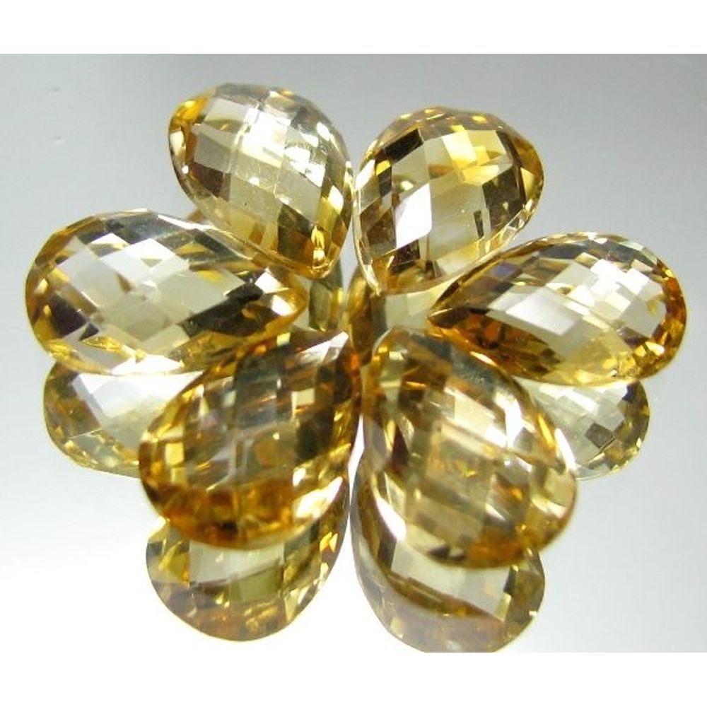 6pc 12X8mm Natural Citrine Checker Pear Drop Shape Faceted Gemstones lot