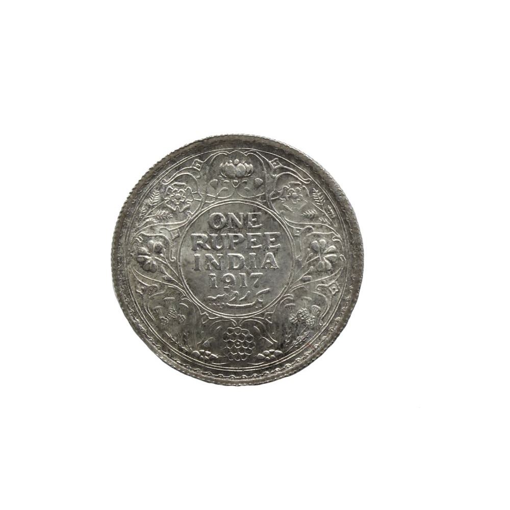 Pure silver George V King Emperor One Rupee India 1917 Old coin
