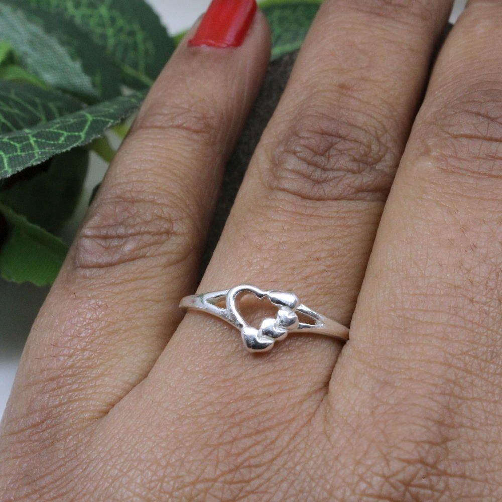 Real Solid 925 Sterling Silver Heart Shape Women Finger Ring