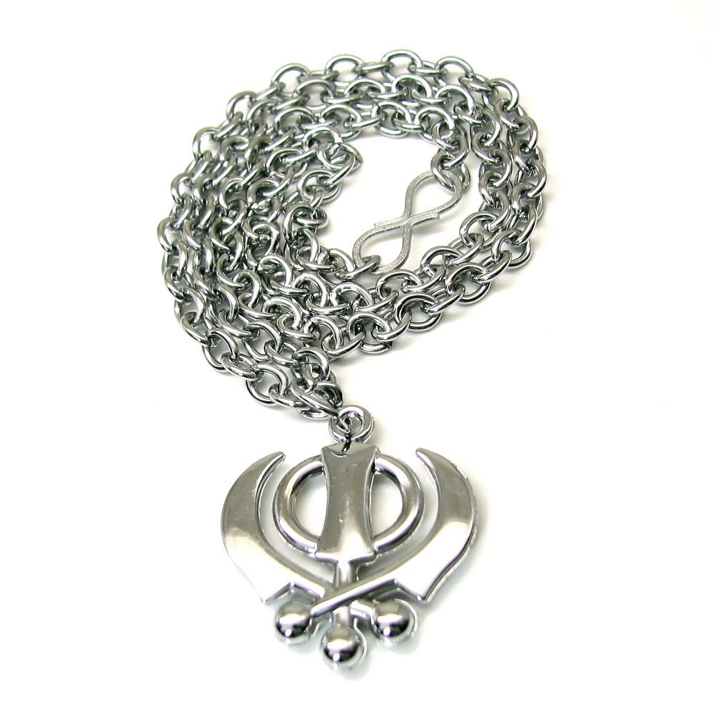 sikh khanda pendant chain necklace steel sihism symbol punjabi