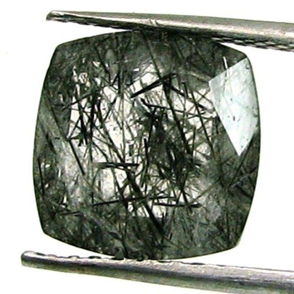 4Ct Natural Black Needle Rutile Quartz Cushion Cut Gemstone