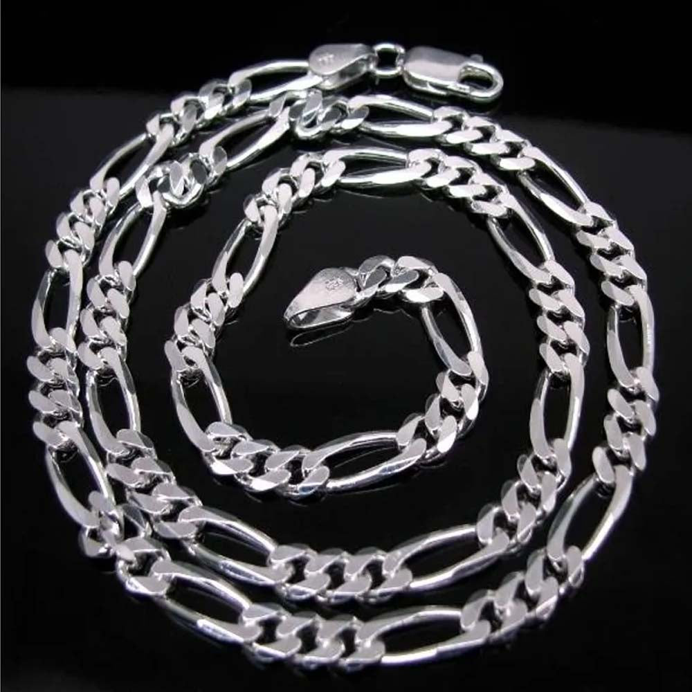 Real Solid Sterling Silver Figaro Link Design Men's Chain 20
