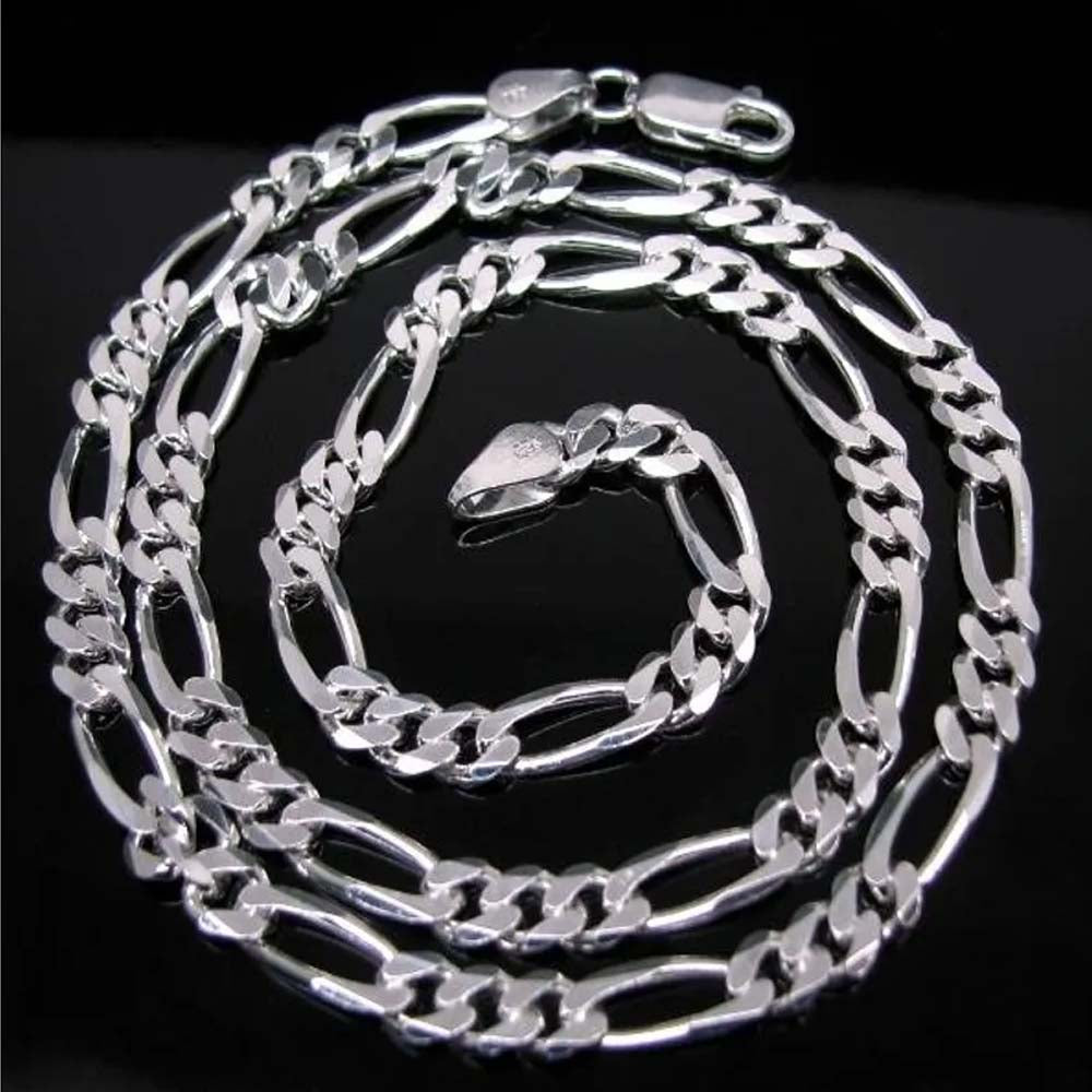Real Solid .925 Sterling Silver Figaro Link Design Men's Chain 20"
