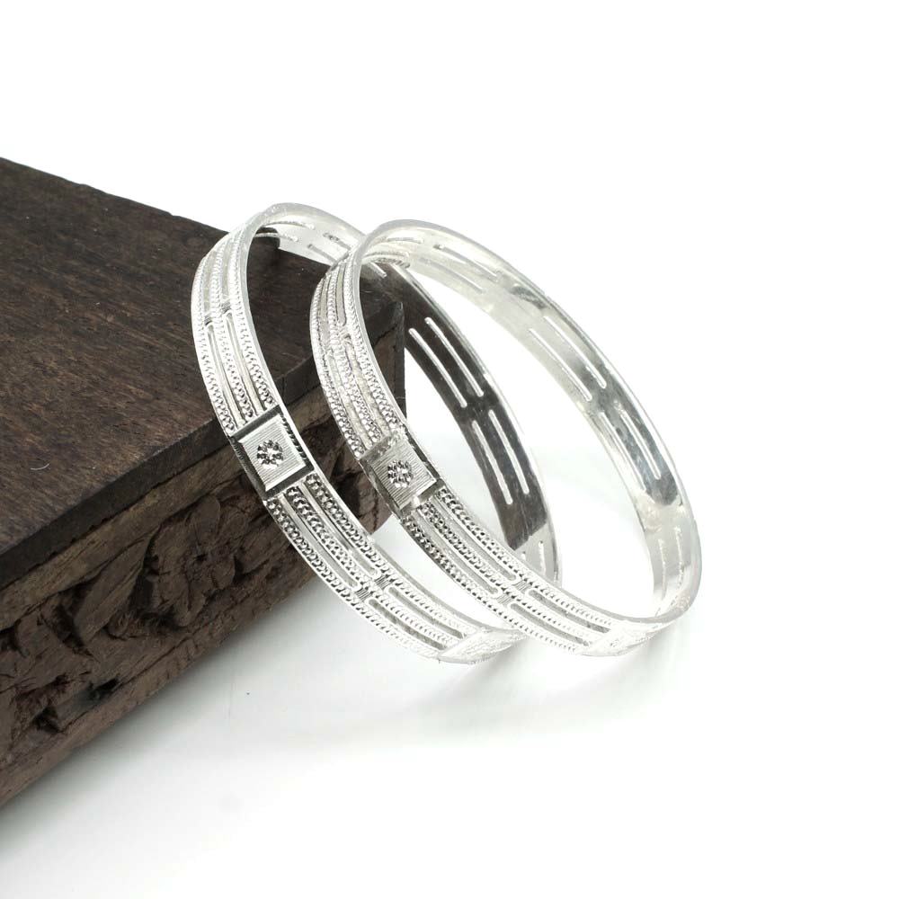 Indian Real Sterling Silver Women Bangles Bracelet (Kangan) Pair
